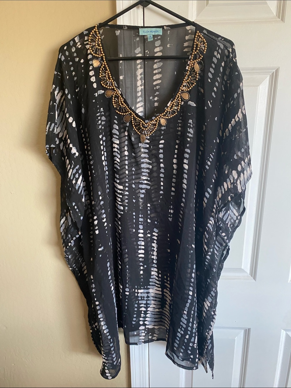 Ellen Weaver Beaded Sheer Kaftan Swim Cover Up Medium